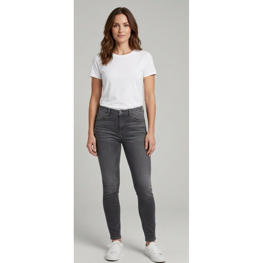 Democracy Women’s AB Solutions Skinny Jeans Elastic Waist Gray Wash Comfy, Sz 12